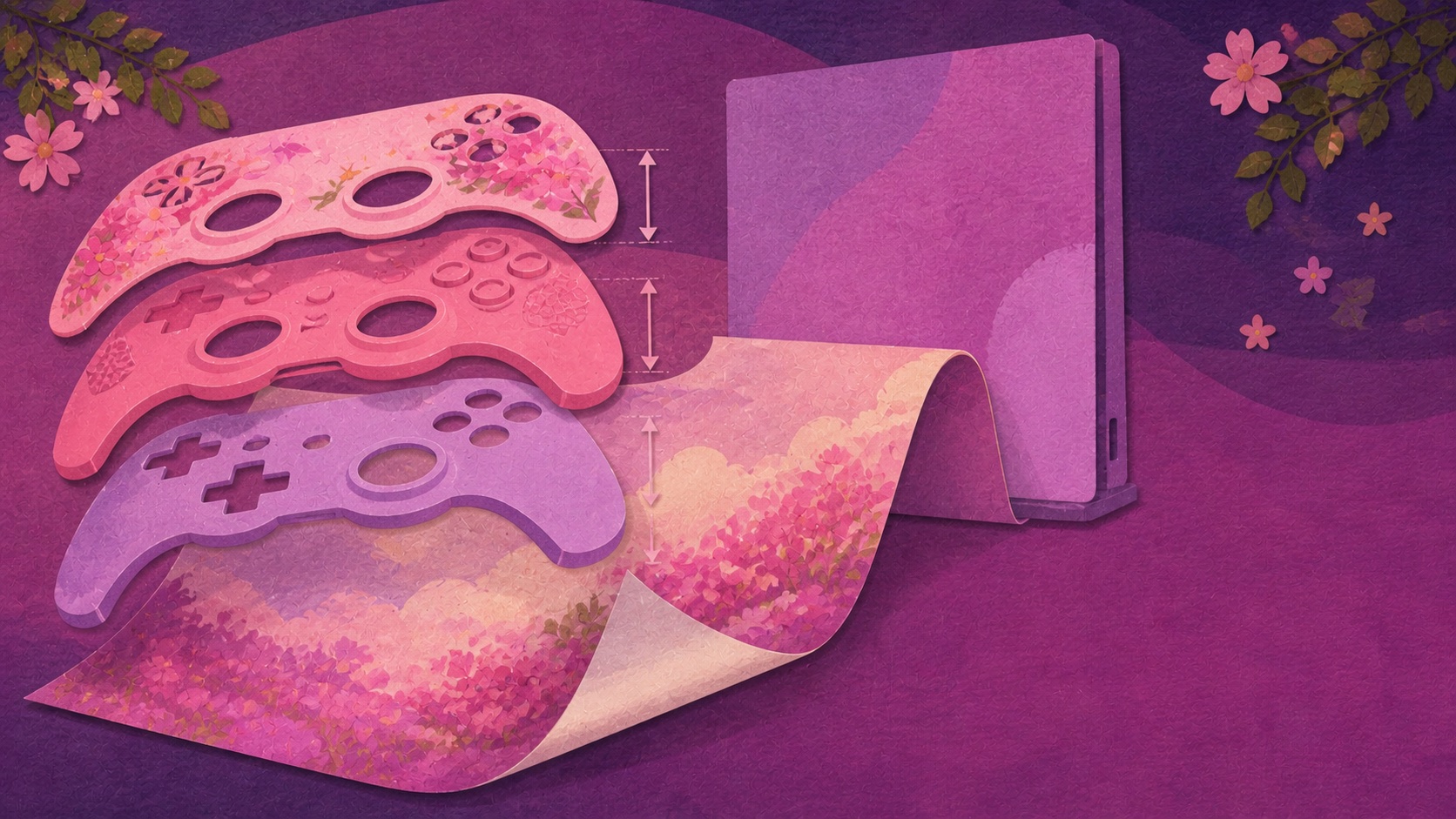 Illustrated exploded layers showing the thickness and flexibility of four controller skin types